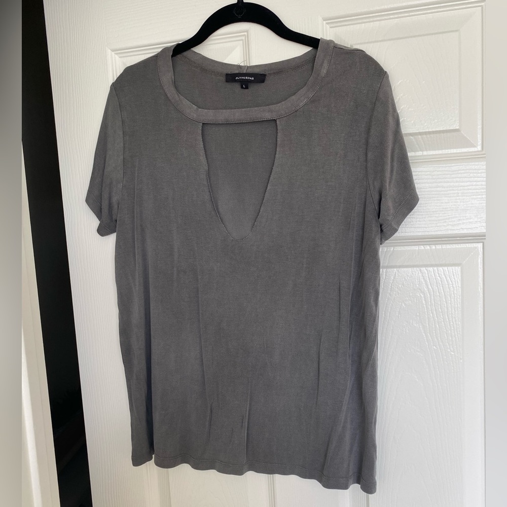 Olivaceous Womens Gray Keyholy Short sleeve t shirt